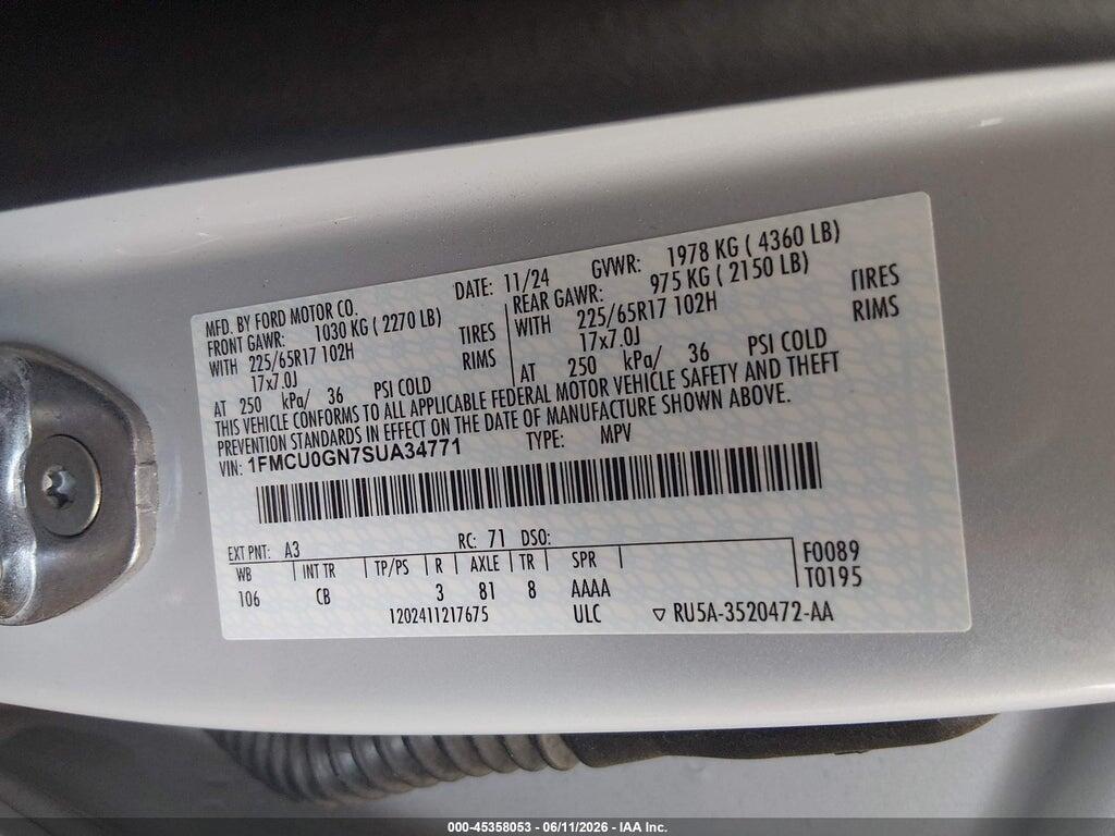 1FMCU0GN7SUA34771 2025 FORD ESCAPE photo no. 9