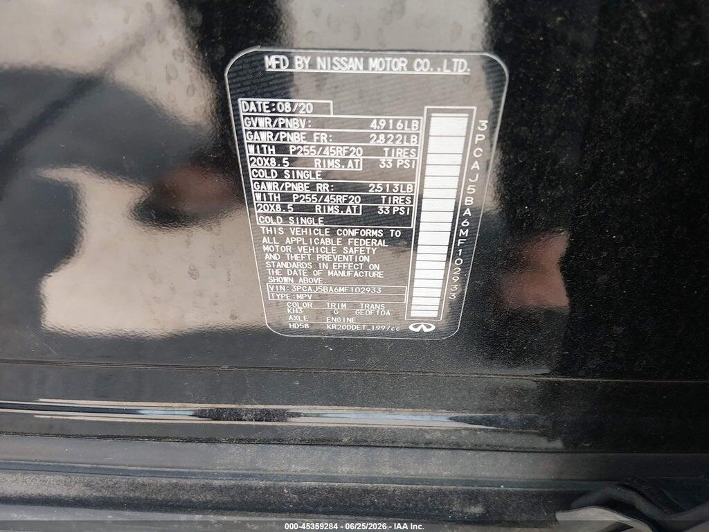 3PCAJ5BA6MF102933 2021 INFINITI QX50 photo no. 9