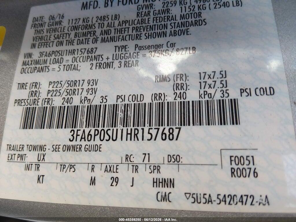 3FA6P0SU1HR157687 2017 FORD FUSION ENERGI photo no. 9