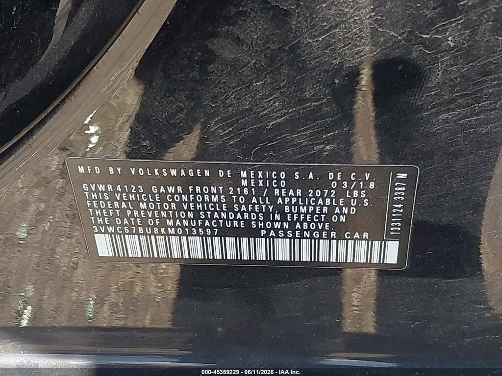 3VWC57BU8KM013597 2019 VOLKSWAGEN JETTA photo no. 9