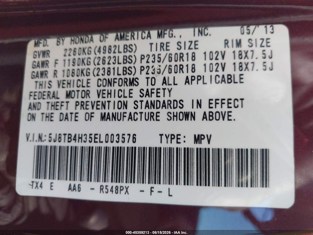 5J8TB4H35EL003576 2014 ACURA RDX photo no. 9
