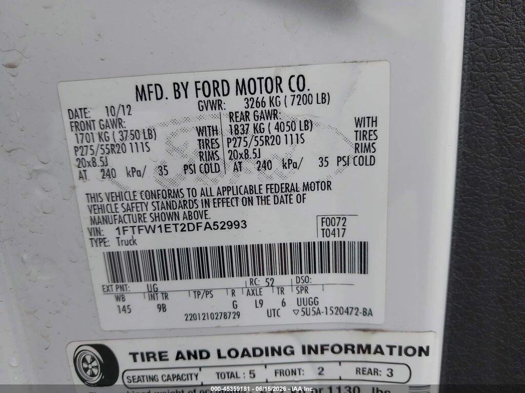 1FTFW1ET2DFA52993 2013 FORD F-150 photo no. 9