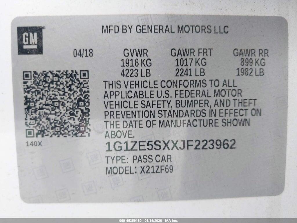 1G1ZE5SXXJF223962 2018 CHEVROLET MALIBU photo no. 9