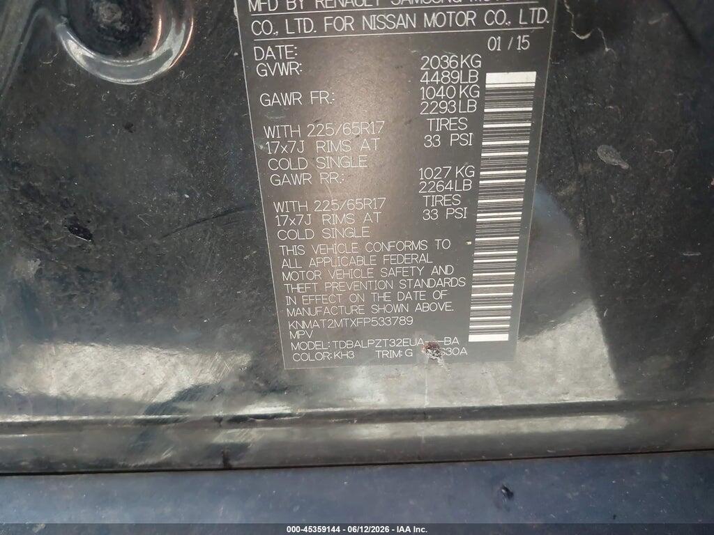 KNMAT2MTXFP533789 2015 NISSAN ROGUE photo no. 9