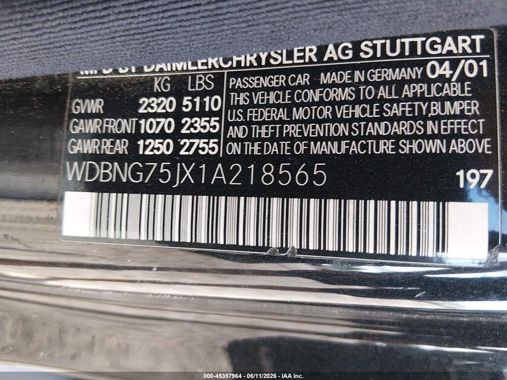 WDBNG75JX1A218565 2001 MERCEDES-BENZ S 500 photo no. 9