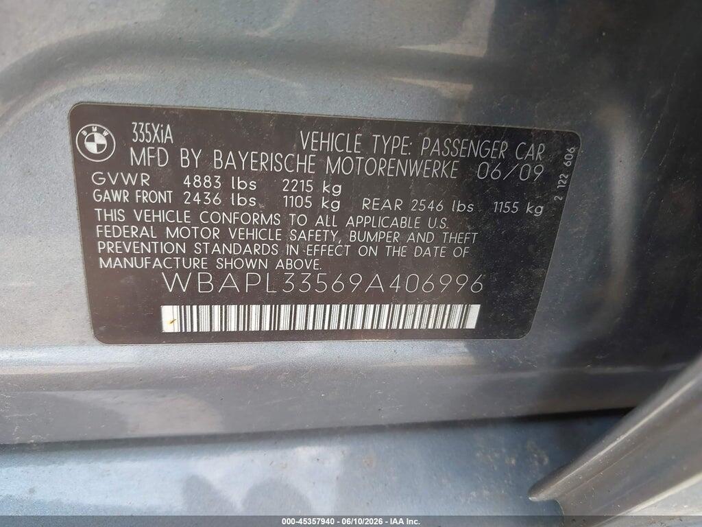 WBAPL33569A406996 2009 BMW 335I photo no. 9
