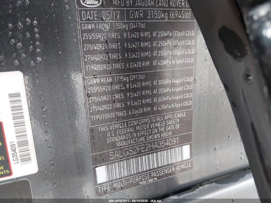 SALGS2FE2HA354091 2017 LAND ROVER RANGE ROVER photo no. 9