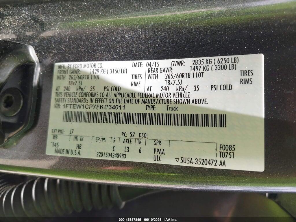 1FTEW1CP7FKD34011 2015 FORD F-150 photo no. 9