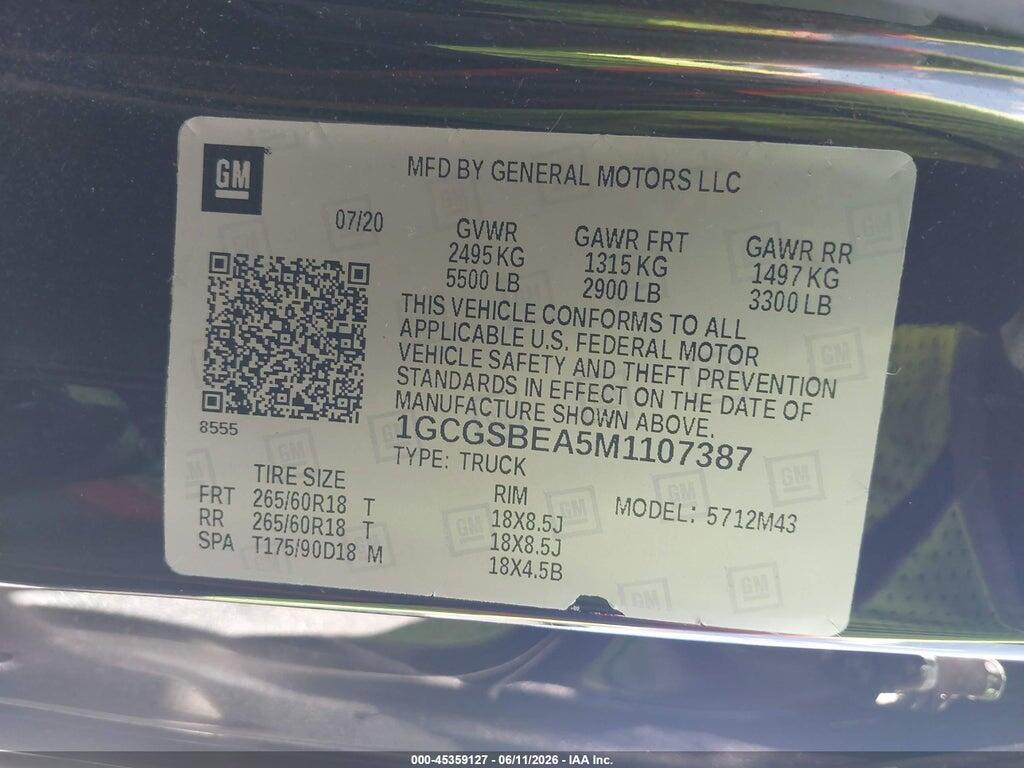 1GCGSBEA5M1107387 2021 CHEVROLET COLORADO photo no. 9