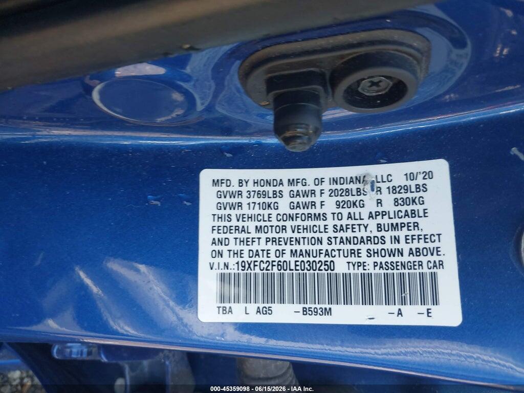 19XFC2F60LE030250 2020 HONDA CIVIC photo no. 9