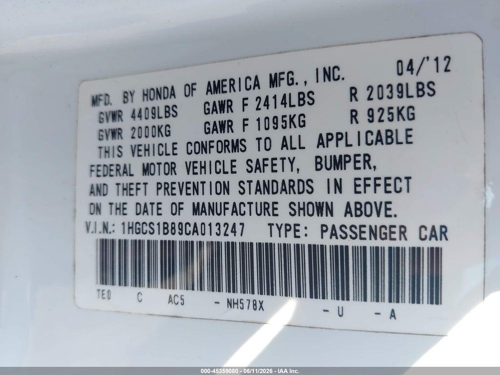1HGCS1B89CA013247 2012 HONDA ACCORD photo no. 9