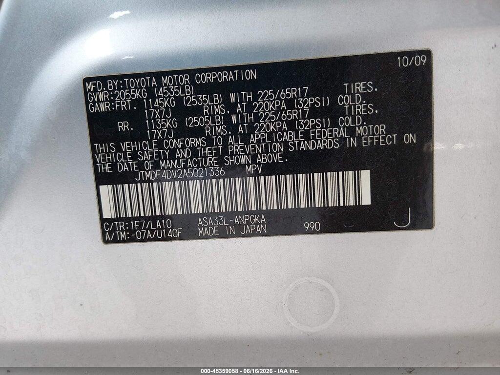 JTMDF4DV2A5021336 2010 TOYOTA RAV4 photo no. 9