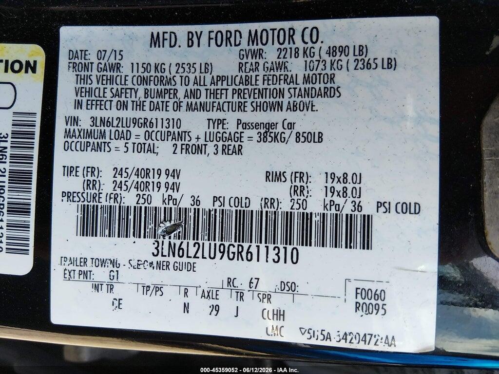 3LN6L2LU9GR611310 2016 LINCOLN MKZ HYBRID photo no. 9