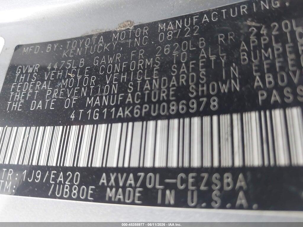 4T1G11AK6PU086978 2023 TOYOTA CAMRY photo no. 9
