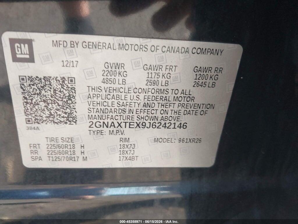 2GNAXTEX9J6242146 2018 CHEVROLET EQUINOX photo no. 9
