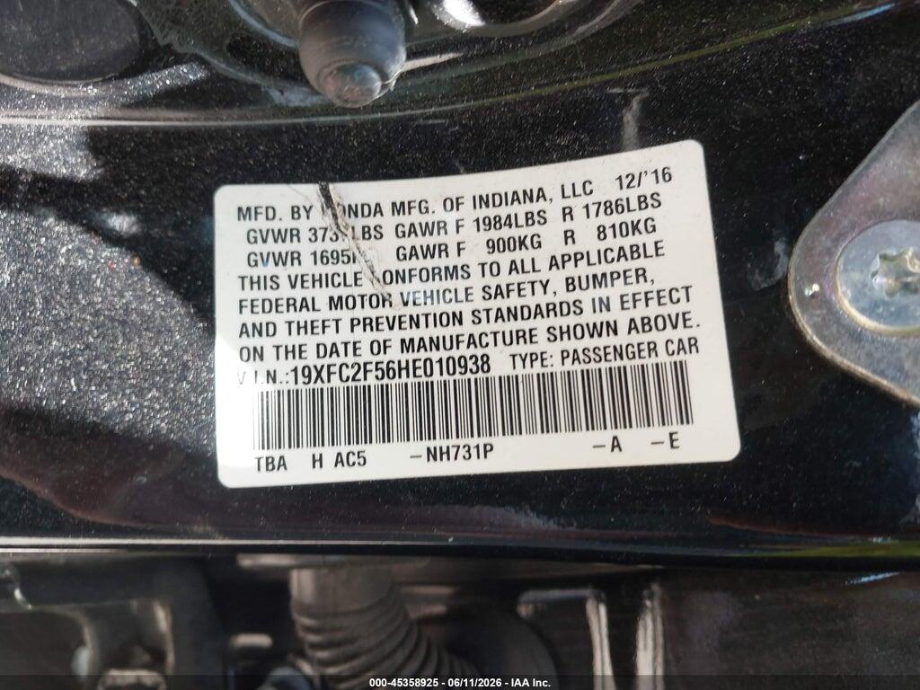 19XFC2F56HE010938 2017 HONDA CIVIC photo no. 9