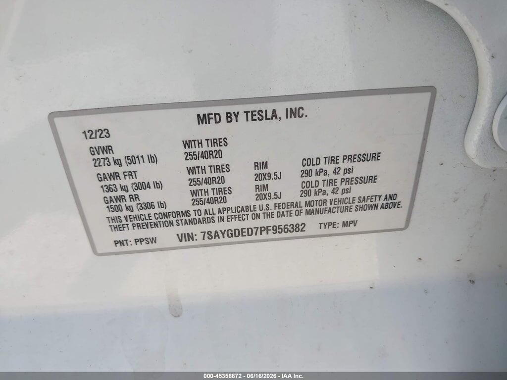 7SAYGDED7PF956382 2023 TESLA MODEL Y photo no. 9