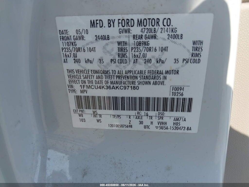 1FMCU4K36AKC97180 2010 FORD ESCAPE HYBRID photo no. 9