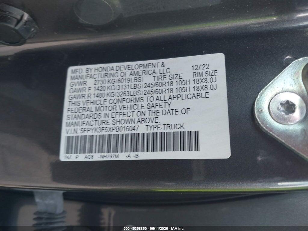 5FPYK3F5XPB016047 2023 HONDA RIDGELINE photo no. 9