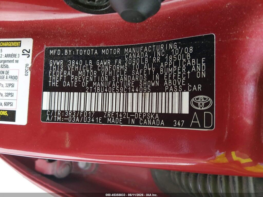 2T1BU40E59C144095 2009 TOYOTA COROLLA photo no. 9