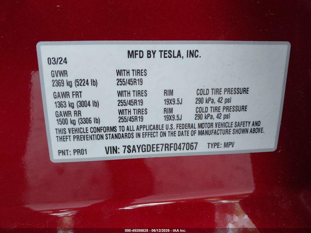 7SAYGDEE7RF047067 2024 TESLA MODEL Y photo no. 9