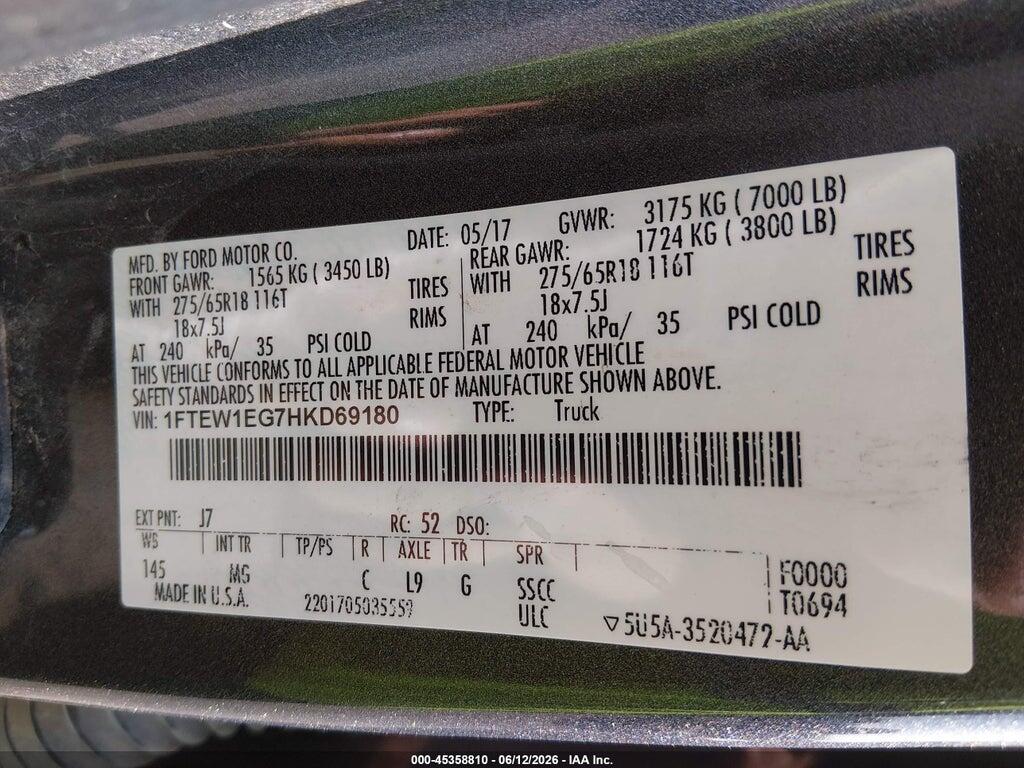 1FTEW1EG7HKD69180 2017 FORD F-150 photo no. 9