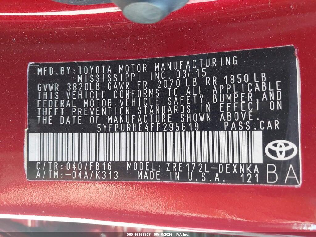 5YFBURHE4FP295619 2015 TOYOTA COROLLA photo no. 9