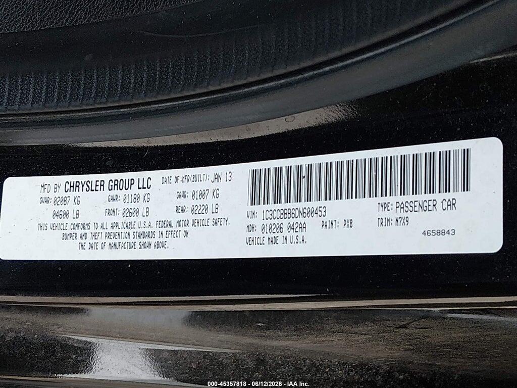 1C3CCBBB6DN600453 2013 CHRYSLER 200 photo no. 9
