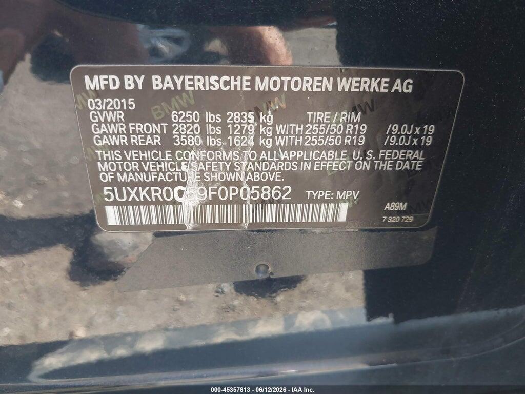 5UXKR0C59F0P05862 2015 BMW X5 photo no. 9