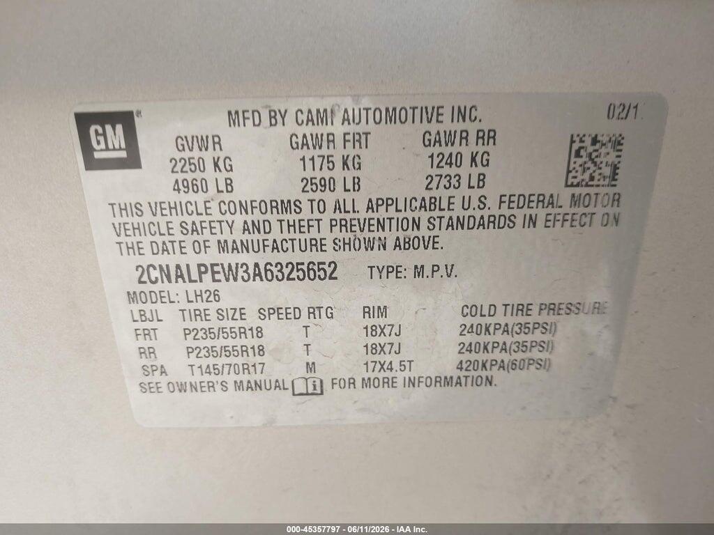 2CNALPEW3A6325652 2010 CHEVROLET EQUINOX photo no. 9