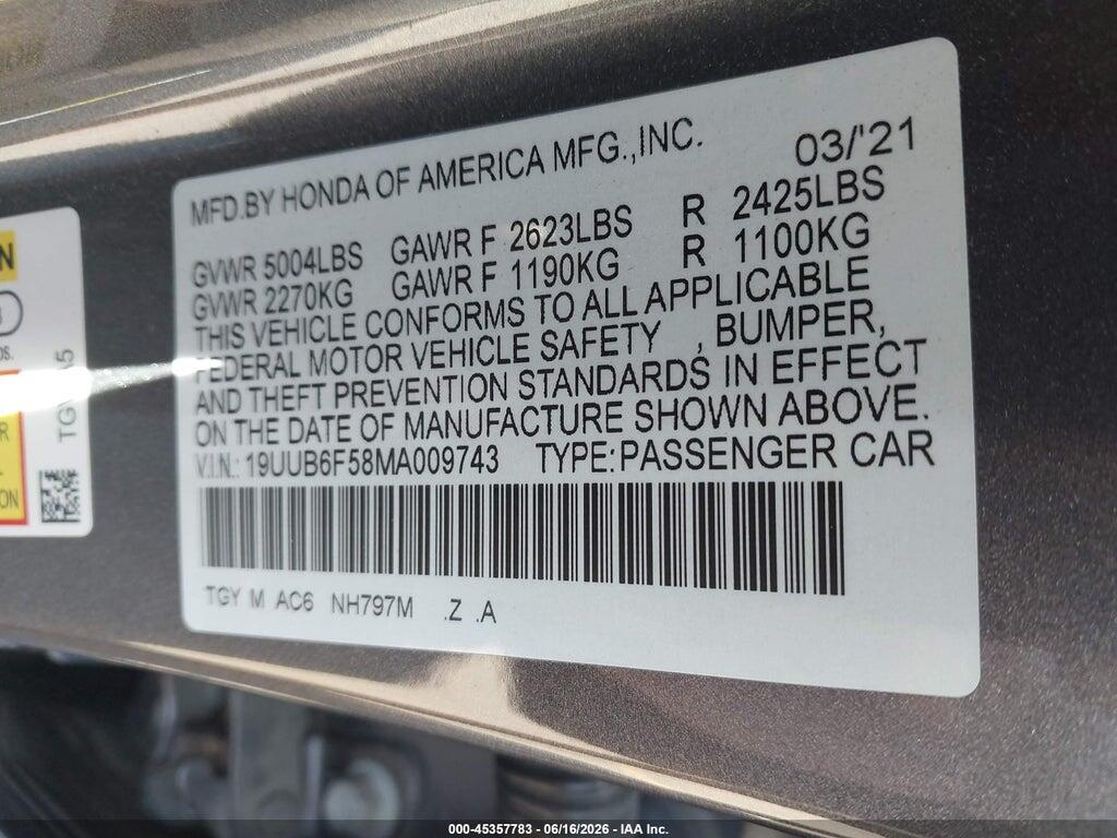 19UUB6F58MA009743 2021 ACURA TLX photo no. 9