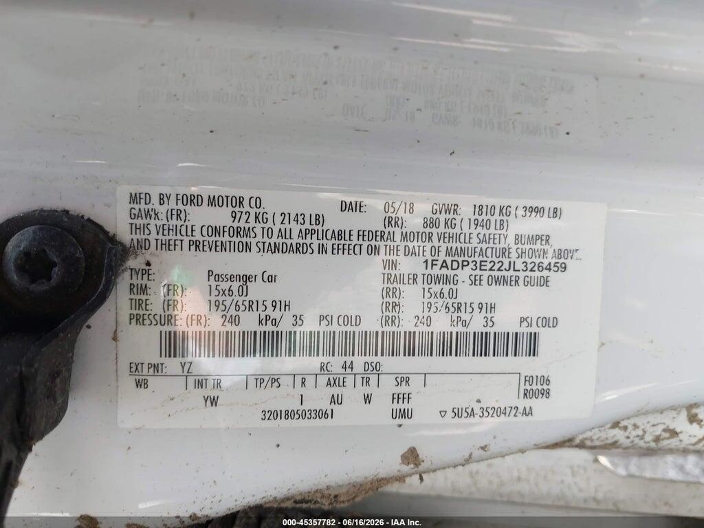 1FADP3E22JL326459 2018 FORD FOCUS photo no. 9