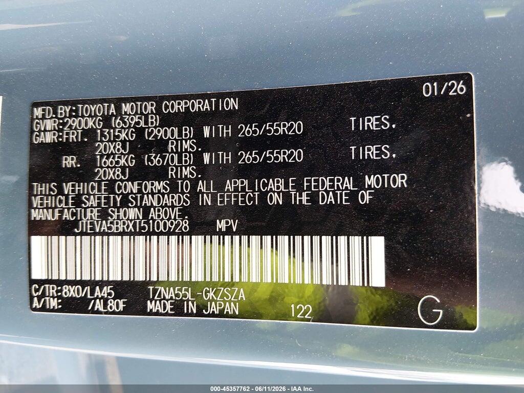 JTEVA5BRXT5100928 2026 TOYOTA 4RUNNER photo no. 9