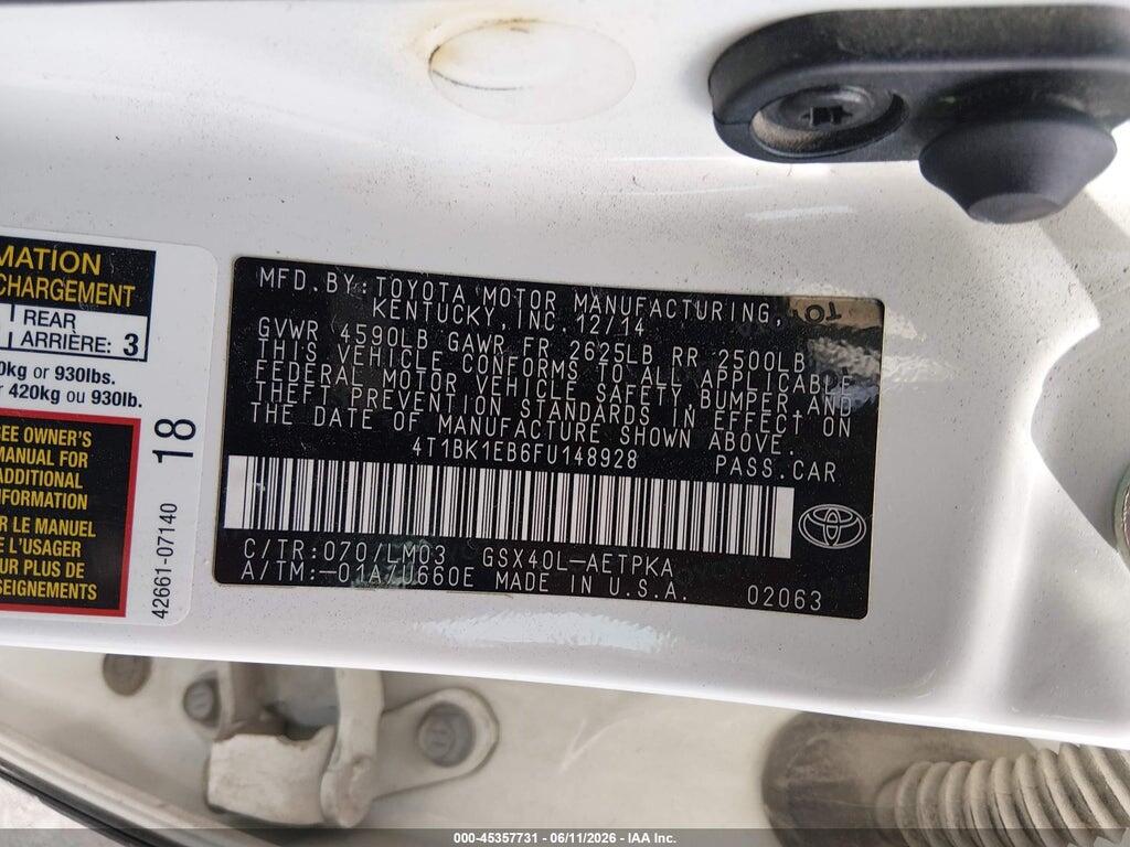4T1BK1EB6FU148928 2015 TOYOTA AVALON photo no. 9