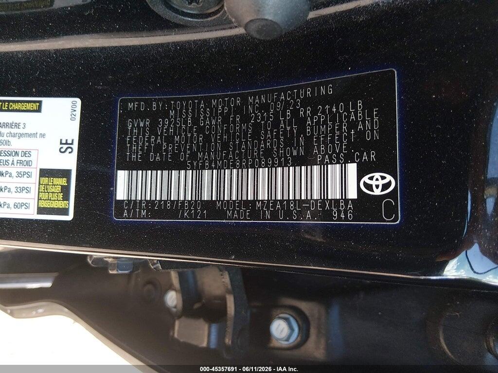 5YFB4MDE8RP089913 2024 TOYOTA COROLLA photo no. 9