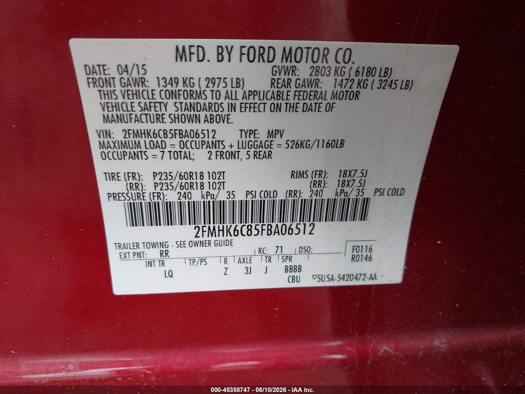 2FMHK6C85FBA06512 2015 FORD FLEX photo no. 9
