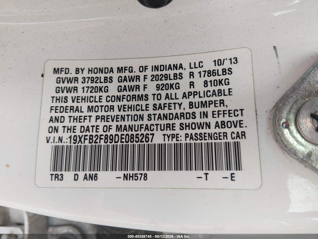 19XFB2F89DE085267 2013 HONDA CIVIC photo no. 9