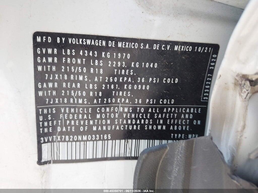 3VVTX7B20NM033165 2022 VOLKSWAGEN TAOS photo no. 9
