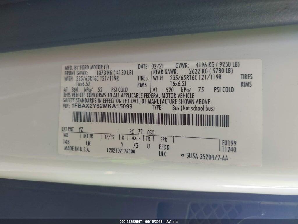 1FBAX2Y82MKA15099 2021 FORD TRANSIT-350 PASSENGER VAN photo no. 9