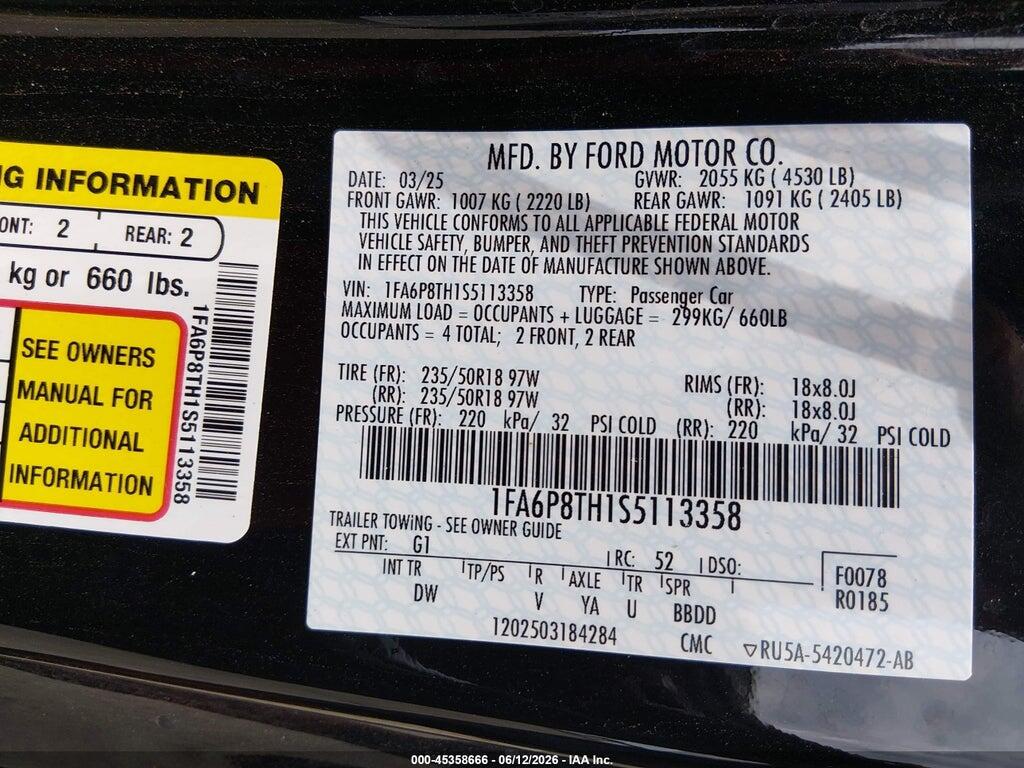 1FA6P8TH1S5113358 2025 FORD MUSTANG photo no. 9