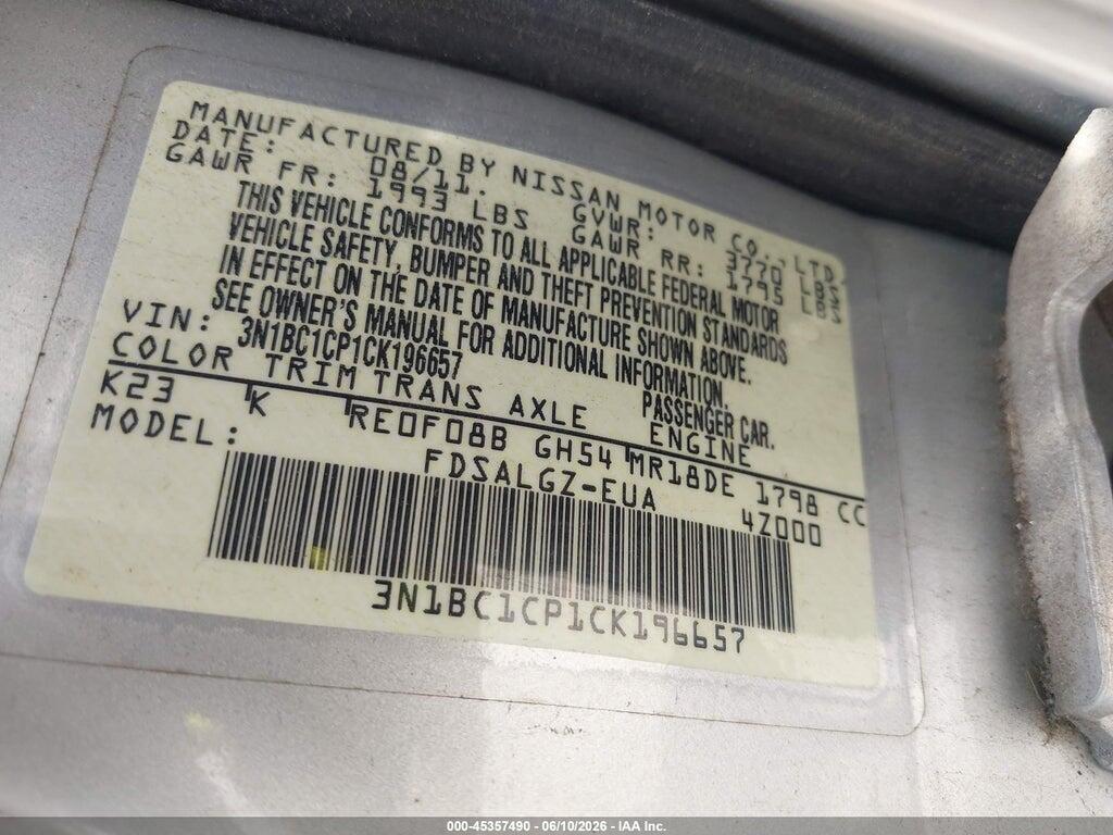 3N1BC1CP1CK196657 2012 NISSAN VERSA photo no. 9