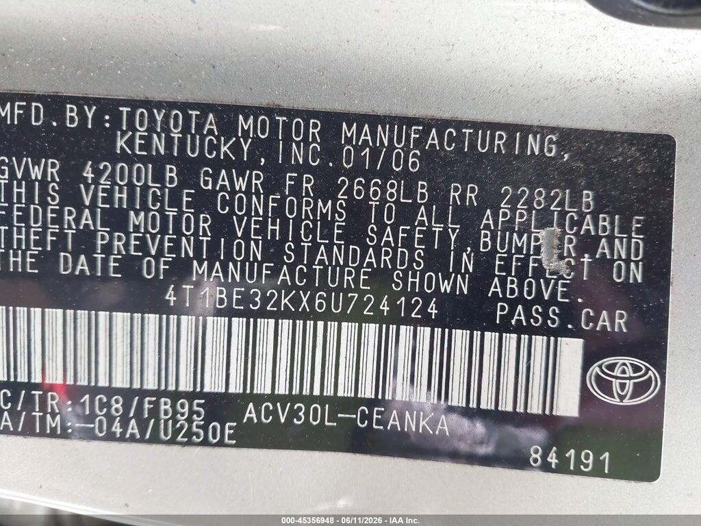 4T1BE32KX6U724124 2006 TOYOTA CAMRY photo no. 9