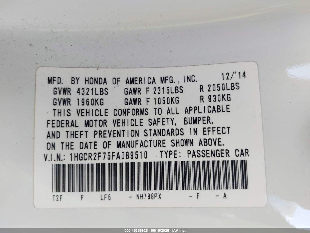 1HGCR2F75FA089510 2015 HONDA ACCORD photo no. 9