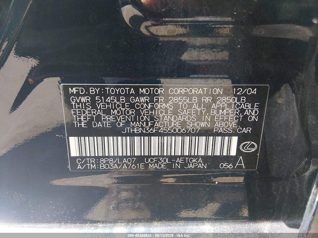 JTHBN36F455006707 2005 LEXUS LS 430 photo no. 9