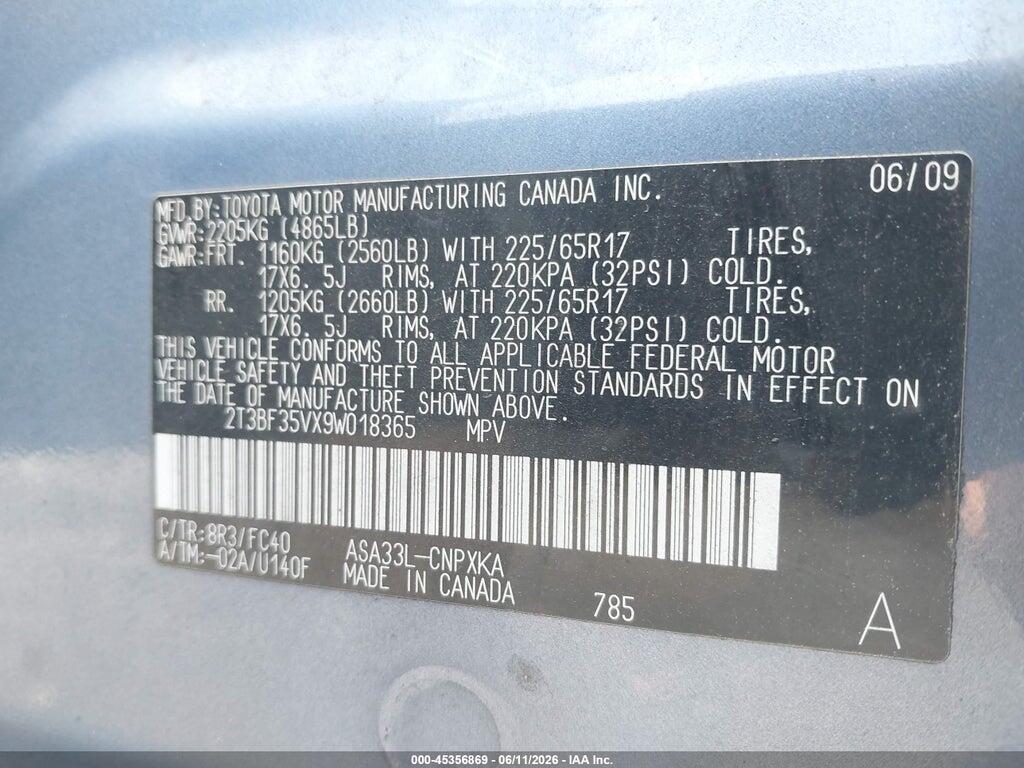 2T3BF35VX9W018365 2009 TOYOTA RAV4 photo no. 9