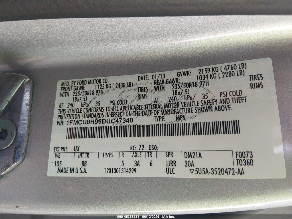 1FMCU0H99DUC47340 2013 FORD ESCAPE photo no. 9