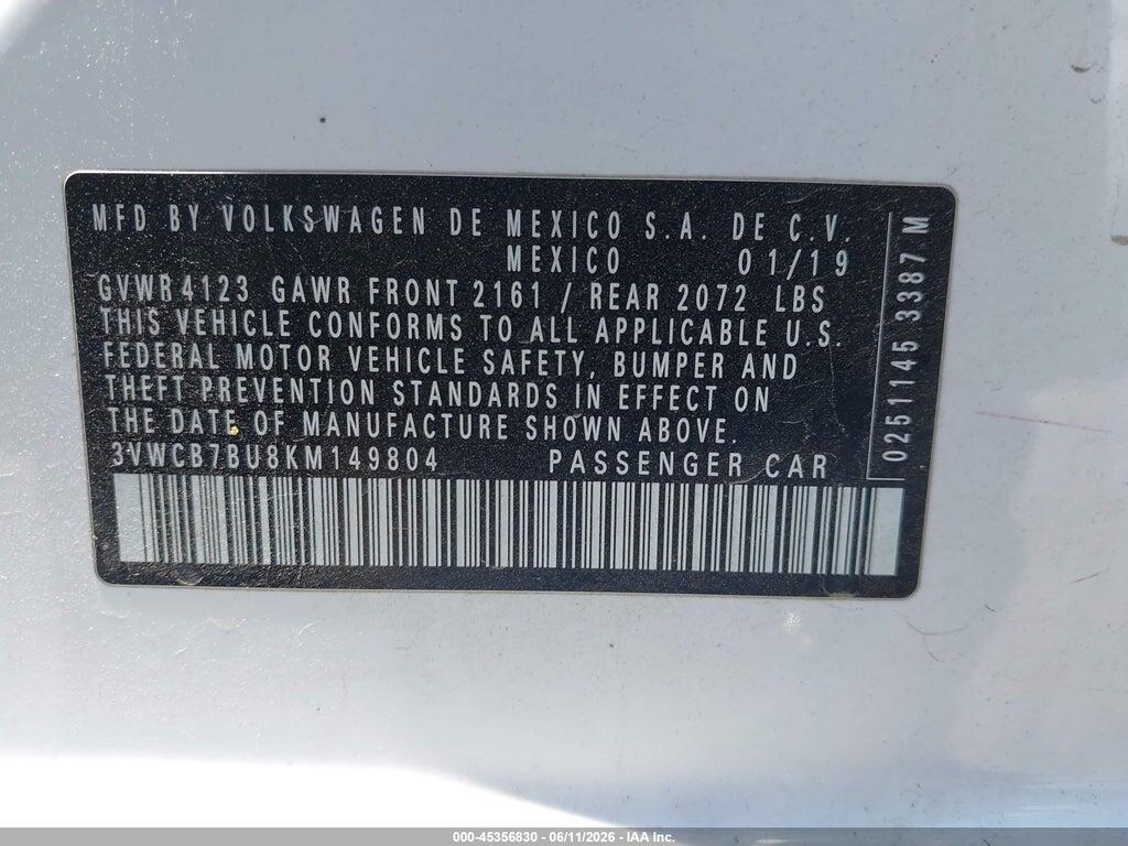 3VWCB7BU8KM149804 2019 VOLKSWAGEN JETTA photo no. 9