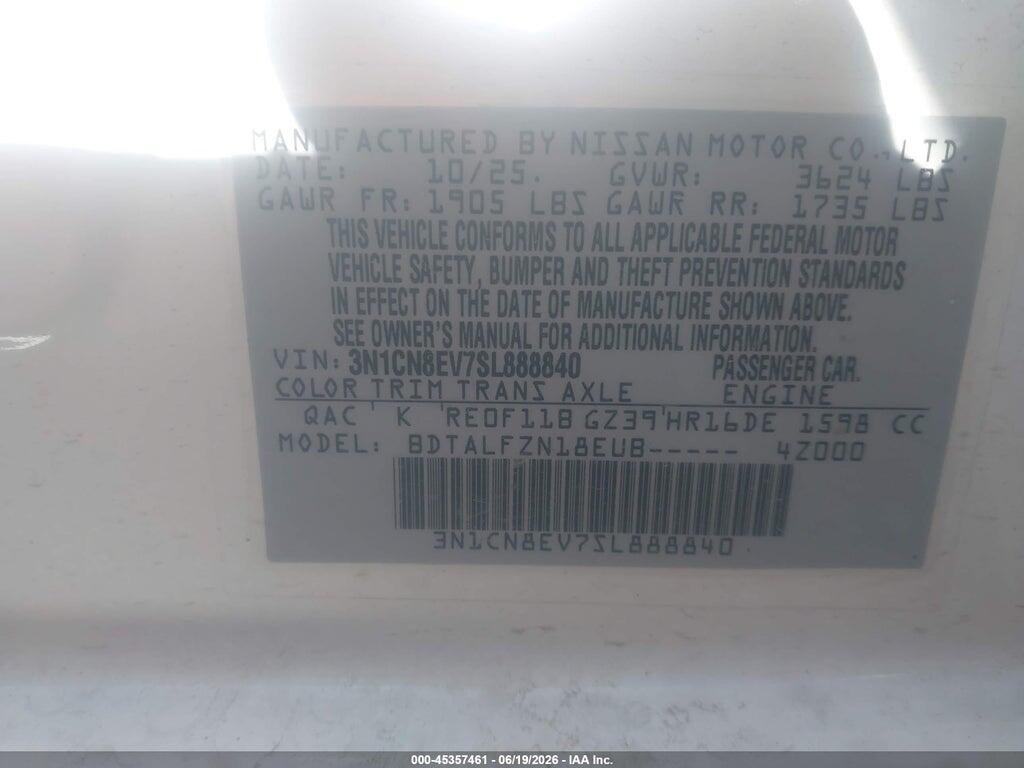 3N1CN8EV7SL888840 2025 NISSAN VERSA photo no. 9