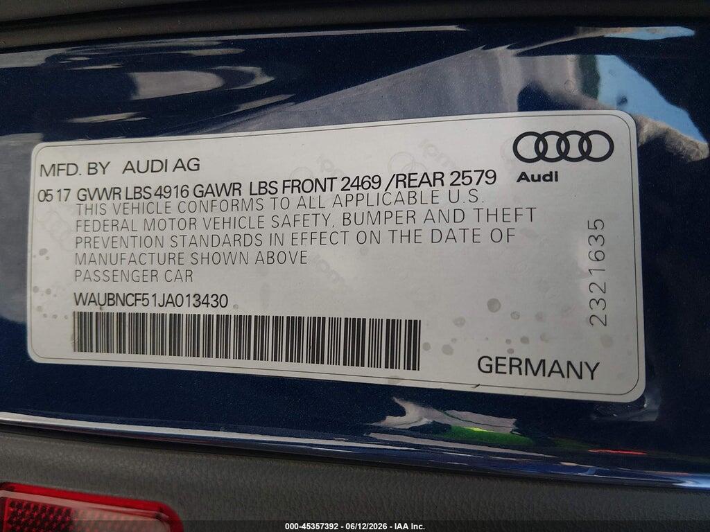 WAUBNCF51JA013430 2018 AUDI A5 photo no. 9