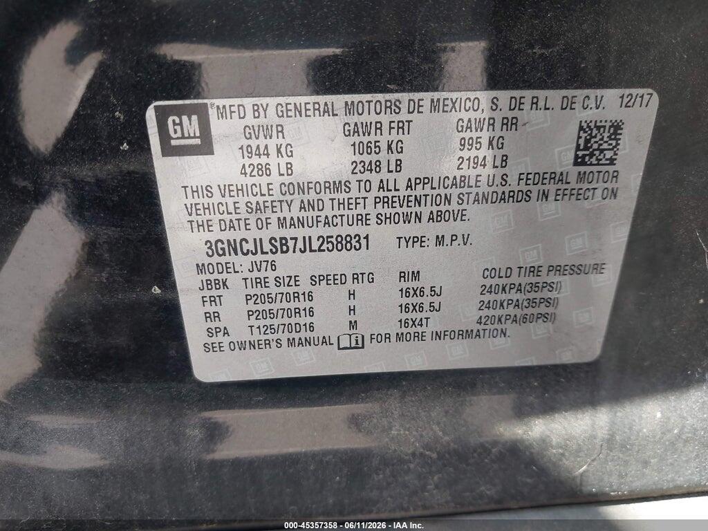 3GNCJLSB7JL258831 2018 CHEVROLET TRAX photo no. 9